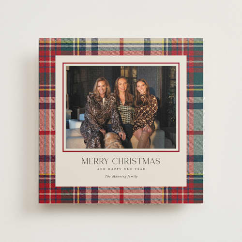 This is a holly berry photo mount holiday cards with standard by Yaling Hou Suzuki called tartan traditions printing on recycled in photo_mount