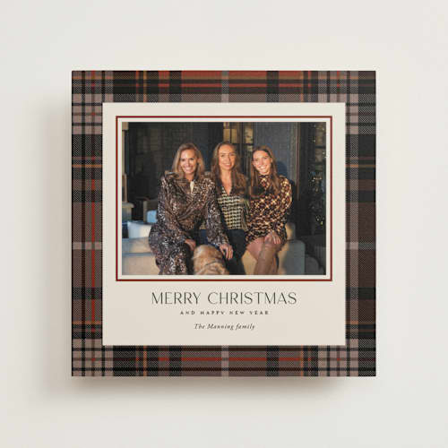 This is a maple leaf photo mount holiday cards with standard by Yaling Hou Suzuki called tartan traditions printing on recycled in photo_mount