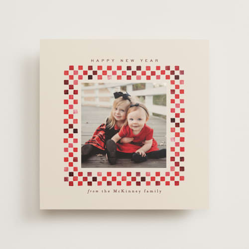 This is a pomegranate photo mount holiday cards with standard by Alethea and Ruth called checkerboard printing on recycled in photo_mount