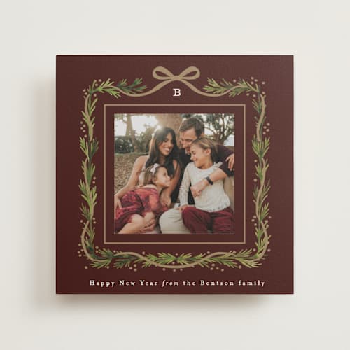 This is a mocha photo mount holiday cards with standard by Alethea and Ruth called garland border printing on recycled in photo_mount