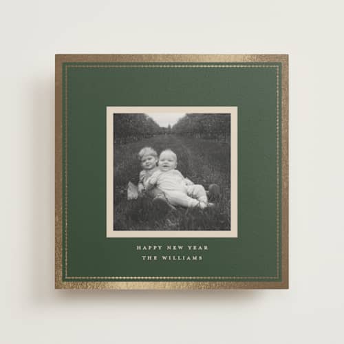 This is a pine photo mount holiday cards with foil pressed by Robert and Stella called christmas keepsake printing on recycled in photo_mount