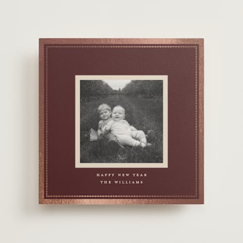 This is a fig photo mount holiday cards with foil pressed by Robert and Stella called christmas keepsake printing on recycled in photo_mount