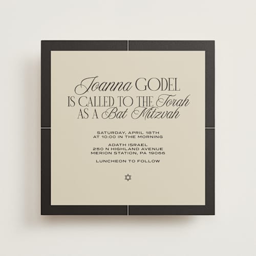 This is a charcoal bar mitzvah bat mitzvah invitations with standard by Wallace Design Co. called grand luxe bat mitzvah printing on signature in standard