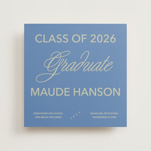 This is a denim graduation announcements with standard by Inkblot Design called new style printing on signature in standard