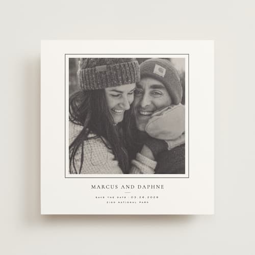 This is a ink save the date with standard by Wildfield Paper Co called daisies printing on doublethick in photo_mount