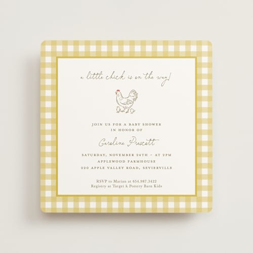 This is a corn baby shower invitations with standard by Lucrecia Caporale called little chicks on the way printing on signature in standard