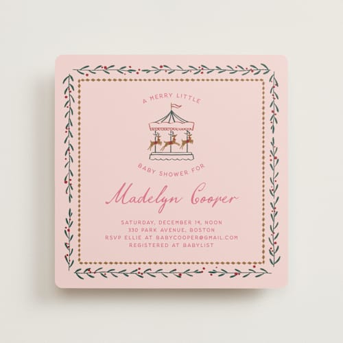 This is a sugar plum baby shower invitations with standard by Leia Matt called winter deer carousel printing on signature in standard