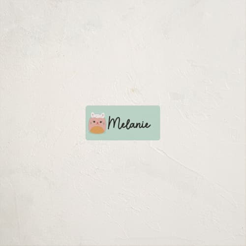 This is a mint name labels with standard by Erica Krystek called hugs & squishes printing on waterproof sticker paper in sticker