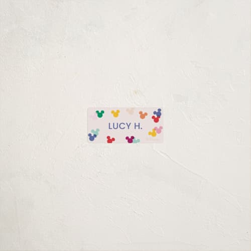 This is a bold name labels with standard by Ellen Schlegelmilch called disney's mickey confetti printing on waterproof sticker paper in sticker