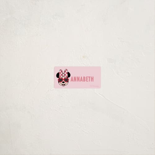 This is a bubblegum name labels with standard by Kacey Kendrick Wagner called shine bright disney minnie mouse printing on waterproof sticker paper in sticker