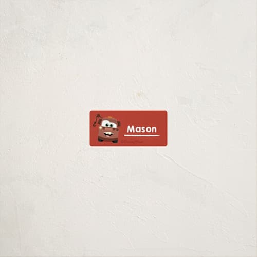 This is a rust name labels with standard by Erica Krystek called disney and pixar's cars to my tows printing on waterproof sticker paper in sticker