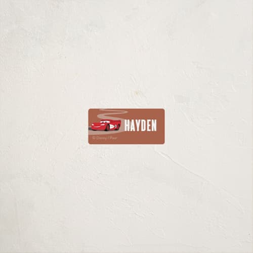 This is a sand name labels with standard by Jill Means called lightning mcqueen route 66 from disney and pixar's cars printing on waterproof sticker paper in sticker
