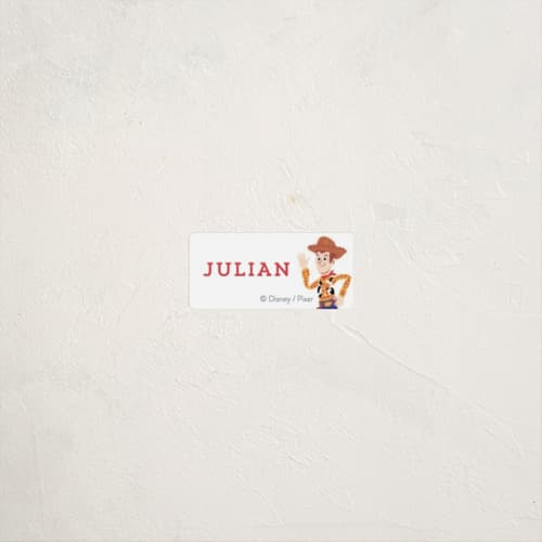 This is a cherry name labels with standard by Rebecca Smith called woody from disney and pixar's toy story printing on waterproof sticker paper in sticker