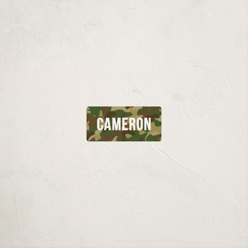 This is a camouflage name labels with standard by Shiny Penny Studio called camo printing on waterproof sticker paper in sticker