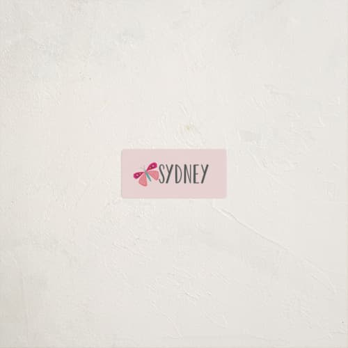 This is a bubblegum name labels with standard by Karidy Walker called bright butterfly printing on waterproof sticker paper in sticker