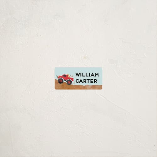 This is a berry name labels with standard by Kanika Mathur called wheelie truck printing on waterproof sticker paper in sticker