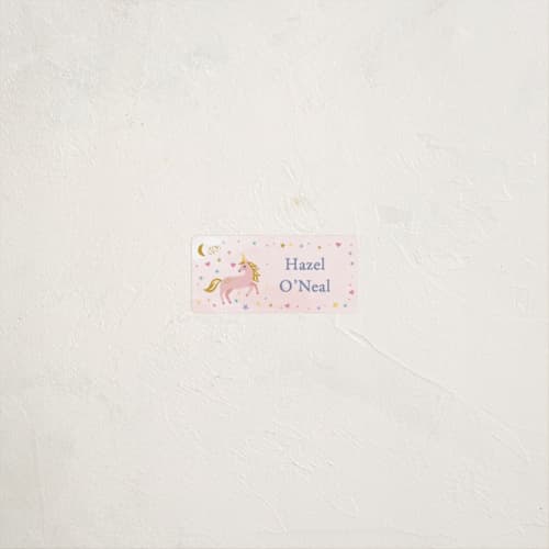 This is a cotton candy name labels with standard by Karidy Walker called magical unicorns printing on waterproof sticker paper in sticker