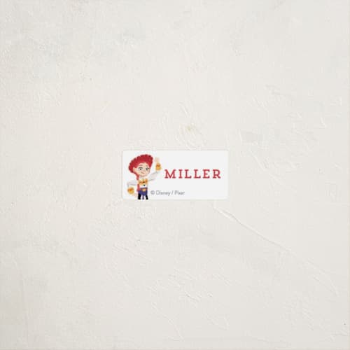 This is a cherry name labels with standard by Rebecca Smith called jessie from disney and pixar's toy story printing on waterproof sticker paper in sticker