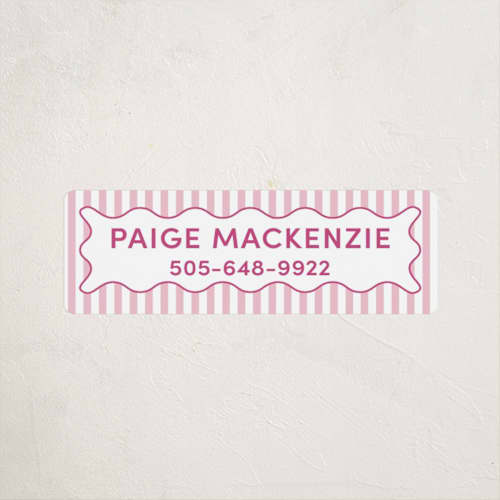 This is a bubblegum name labels with standard by Meredith Collie called stripes & squiggles printing on waterproof sticker paper in sticker