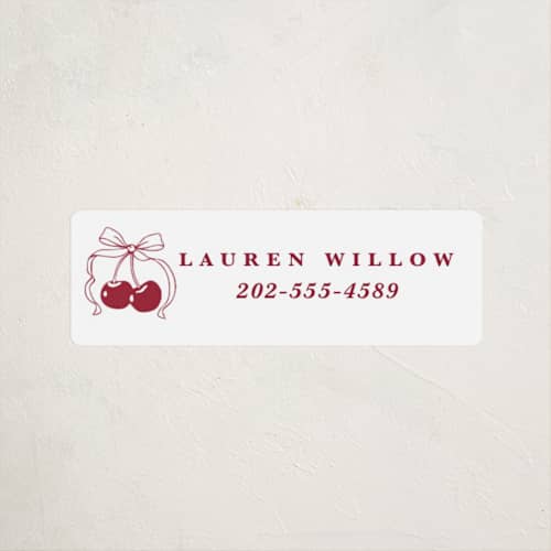 This is a bing cherry name labels with standard by Charter Oaks Creative called classic cherries printing on waterproof sticker paper in sticker