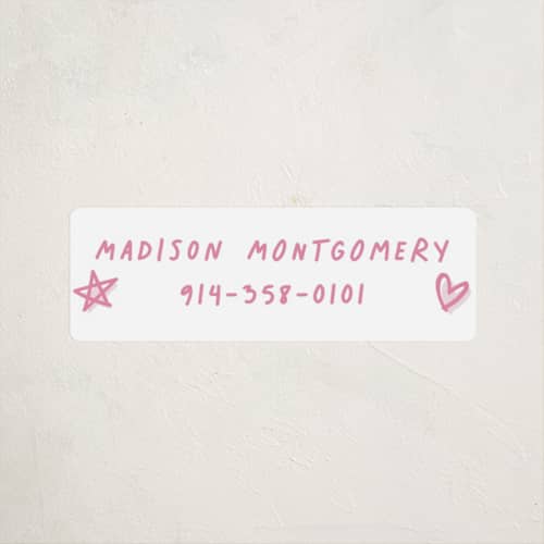 This is a cotton candy name labels with standard by Hooray Creative called scallop border printing on waterproof sticker paper in sticker