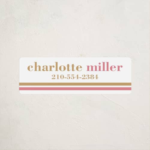 This is a faux gold name labels with standard by Ester Bernaldo de Quiros called graphic two-tone name printing on waterproof sticker paper in sticker