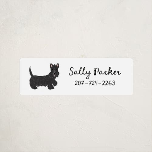 This is a tire name labels with standard by Laura Bercovich called terrier pup printing on waterproof sticker paper in sticker