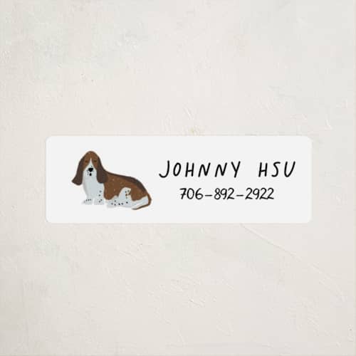 This is a tire name labels with standard by Laura Bercovich called basset hound pup printing on waterproof sticker paper in sticker