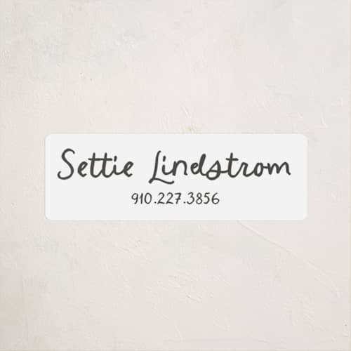 This is a ink name labels with standard by Megan Davis called settie printing on waterproof sticker paper in sticker