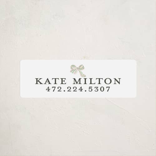 This is a blush name labels with standard by Itsy Belle Studio called preppy bow printing on waterproof sticker paper in sticker