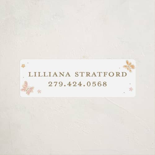 This is a flutter name labels with standard by Erin German called butterflies printing on waterproof sticker paper in sticker