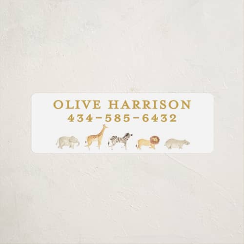 This is a butter name labels with standard by Sarah Knight called menagerie printing on waterproof sticker paper in sticker