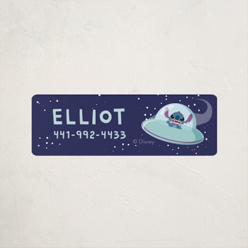 This is a midnight name labels with standard by Sherley Ferreira called out of this world printing on waterproof sticker paper in sticker