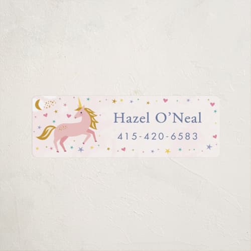 This is a cotton candy name labels with standard by Karidy Walker called magical unicorns printing on waterproof sticker paper in sticker