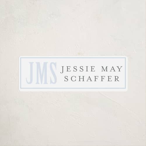 This is a sky name labels with standard by Erin Hodges called classic monogram printing on waterproof sticker paper in sticker