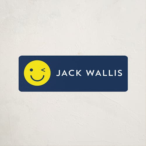 This is a navy name labels with standard by Baumbirdy called emoji party printing on waterproof sticker paper in sticker