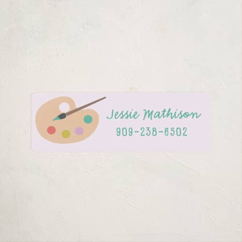 This is a lilac name labels with standard by Annie Holmquist called artsy printing on waterproof sticker paper in sticker