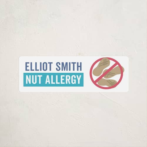 This is a teal name labels with standard by peetie design called nonuts printing on waterproof sticker paper in sticker