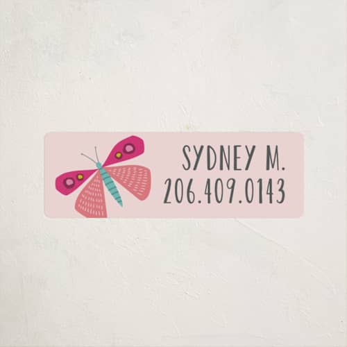 This is a bubblegum name labels with standard by Karidy Walker called bright butterfly printing on waterproof sticker paper in sticker