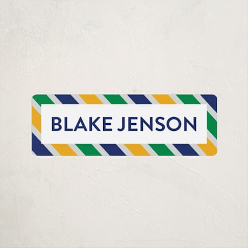 This is a seaweed name labels with standard by Jessica Ogden called preppy stripe printing on waterproof sticker paper in sticker