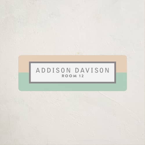 This is a apricot name labels with standard by Olivia Raufman called mod frame printing on waterproof sticker paper in sticker