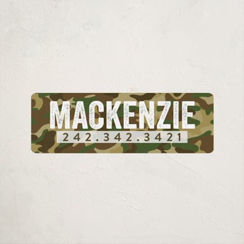 This is a camouflage name labels with standard by Shiny Penny Studio called camo printing on waterproof sticker paper in sticker