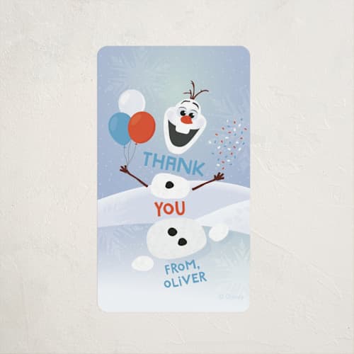 This is a periwinkle kids stickers with standard by Erica Krystek called disney's olaf to party printing on uncoated sticker paper in sticker