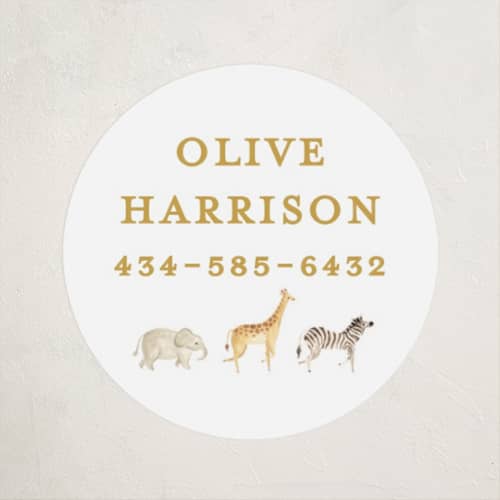 This is a butter name labels with standard by Sarah Knight called menagerie printing on waterproof sticker paper in sticker