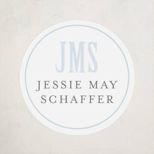 This is a sky name labels with standard by Erin Hodges called classic monogram printing on waterproof sticker paper in sticker
