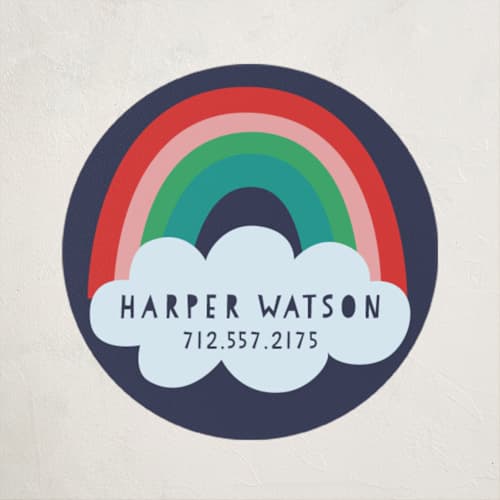 This is a indigo name labels with standard by Shirley Lin Schneider called pop of color printing on waterproof sticker paper in sticker