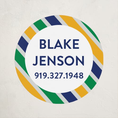 This is a seaweed name labels with standard by Jessica Ogden called preppy stripe printing on waterproof sticker paper in sticker