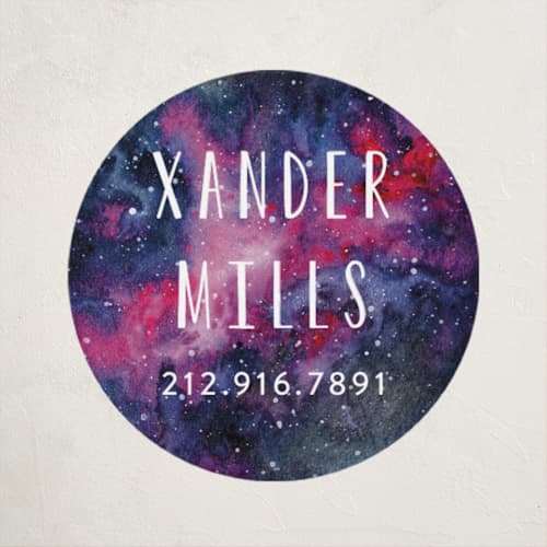 This is a magenta name labels with standard by Angela Garrick called stellar printing on waterproof sticker paper in sticker