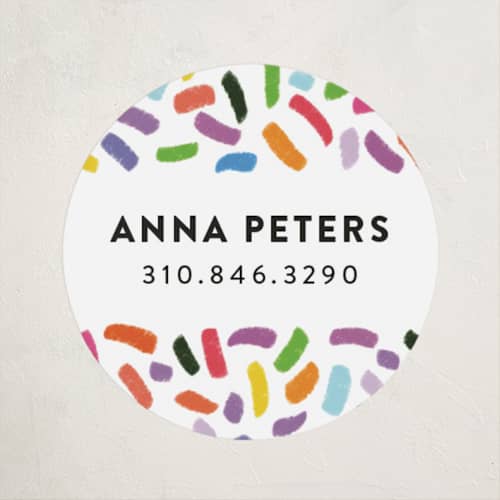 This is a gumdrops name labels with standard by Up Up Creative called confetti sprinkle printing on waterproof sticker paper in sticker