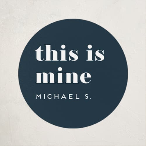 This is a navy name labels with standard by Amy Payne called we do this every year printing on waterproof sticker paper in sticker